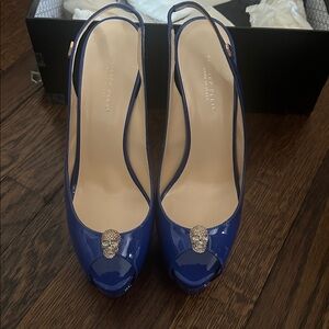 Philipp Plein blue patent leather slingback pumps